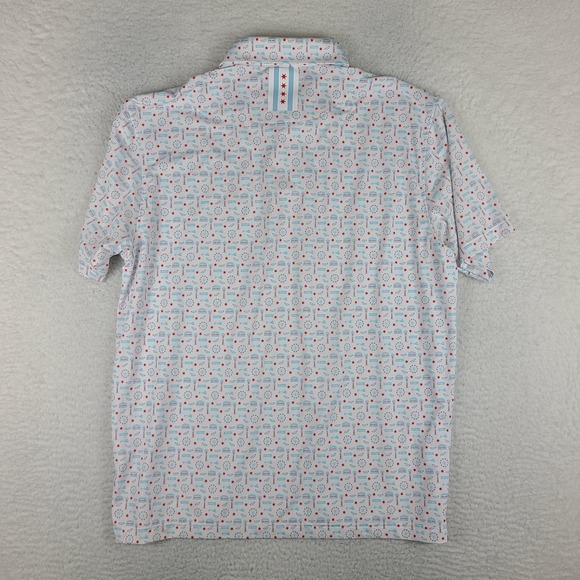 RHOBACK Polo Shirt Mens Large Blue Red Chicago Theme Performance Golf - Picture 7 of 9